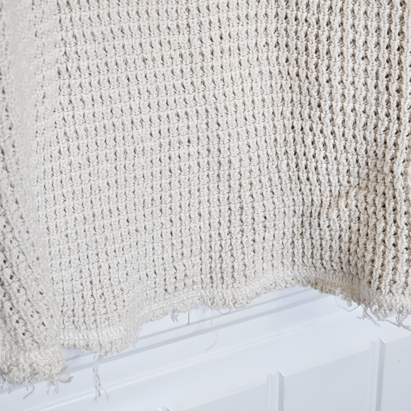 Free People Open Shoulder Waffle Knit Cream Sweater Size Large - Picture 7 of 13